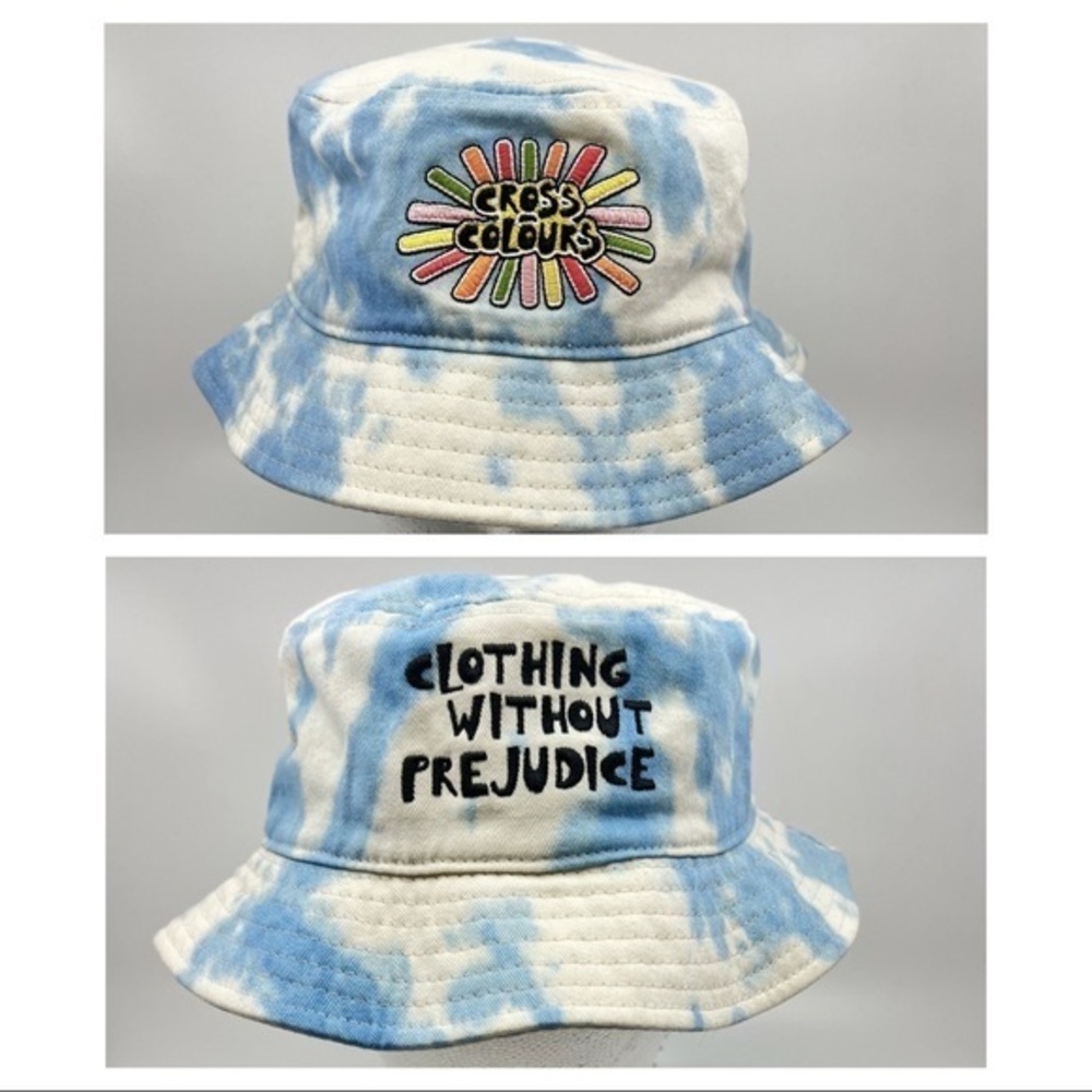 Cross Colours Sunshine Logo Bleached Tie Dye Cloud 90sY2K Embroidered Bucket Hat